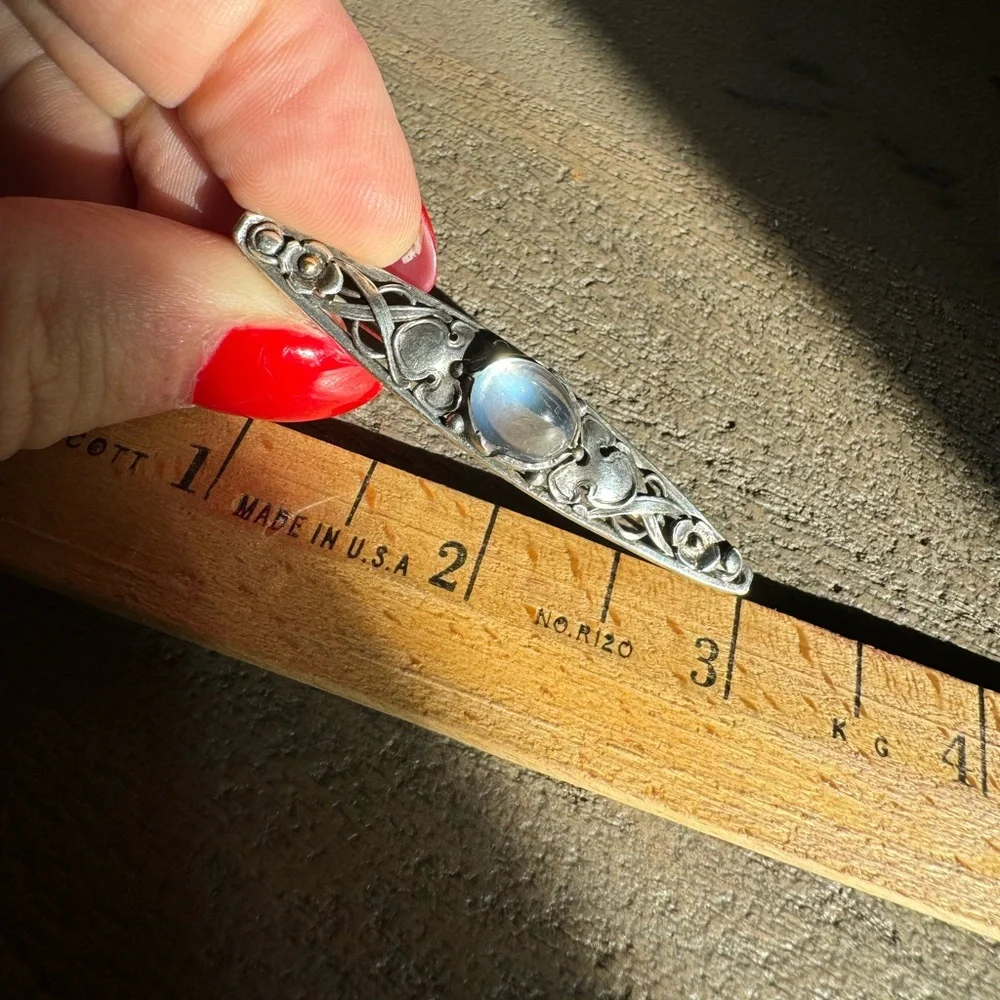 925 Sterling silver and opalite vintage pin brooch 5.0g